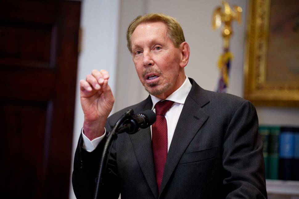 Larry Ellison speaks at the White House launch of Stargate, the AI infrastructure venture backed by Oracle, OpenAI and SoftBank, on Jan. 21, 2025.