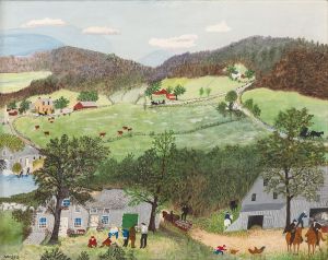 A painting of a pastoral landscape
